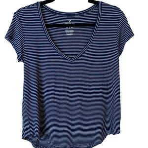 American Eagle Outfitters Favorite Striped V Neck T Shirt Womens XS Navy